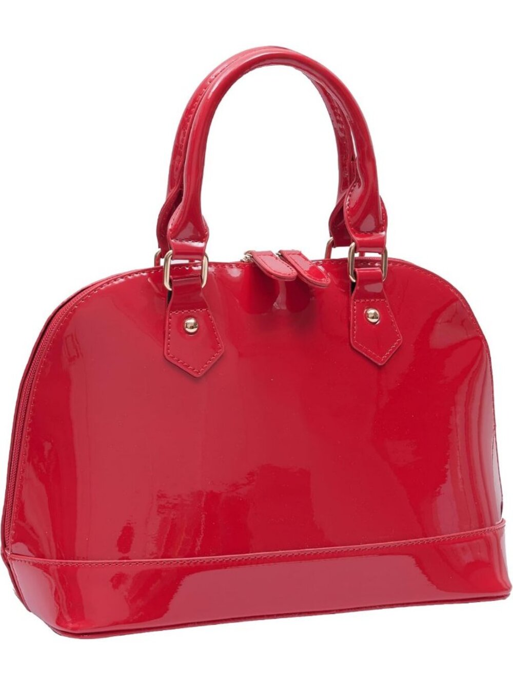 Shiny Patent Leather Dome Satchel Purse - Large Multi-Pocket Zip-around Handbag